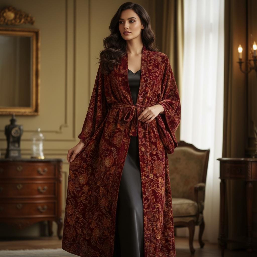 Cotton Velvet Robe Kimono vintage mukut 2