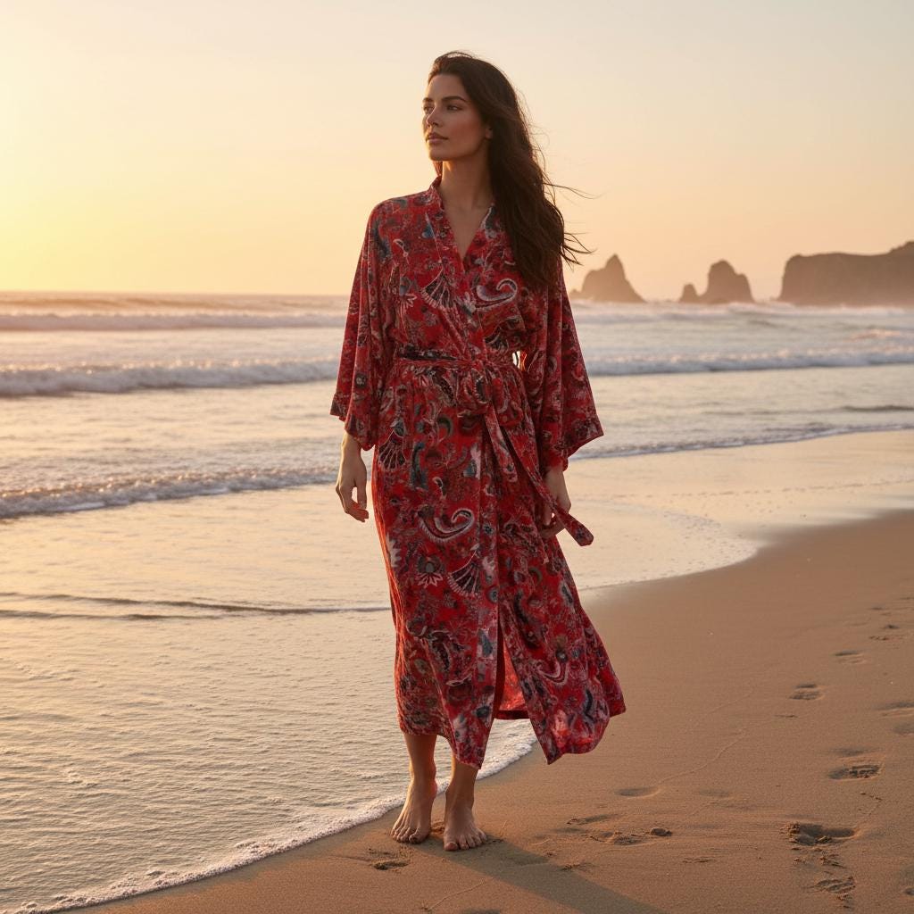 Cotton Velvet Robe Kimono wandering wildflower mukut