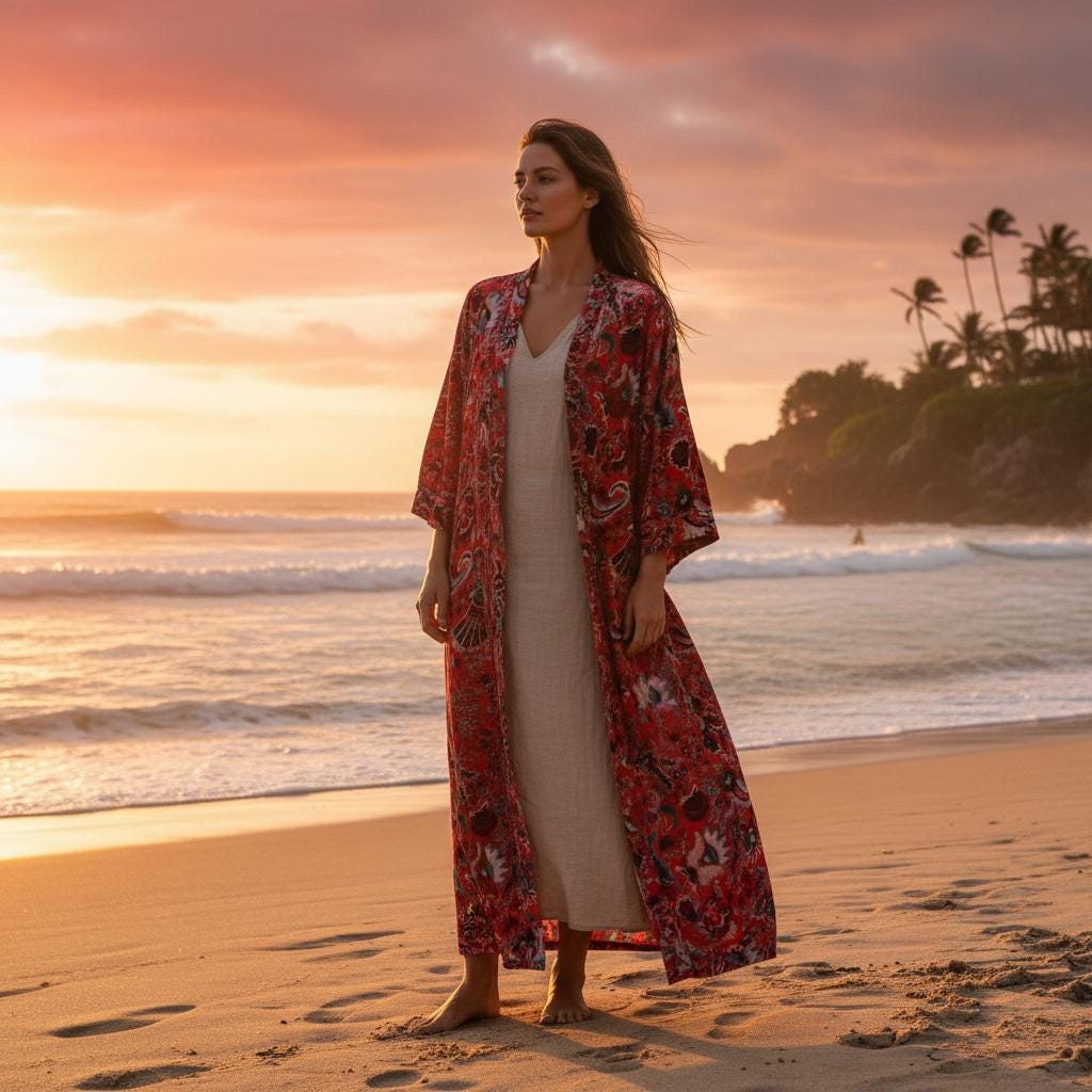Cotton Velvet Robe Kimono wandering wildflower mukut