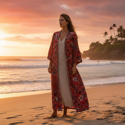 Cotton Velvet Robe Kimono wandering wildflower mukut