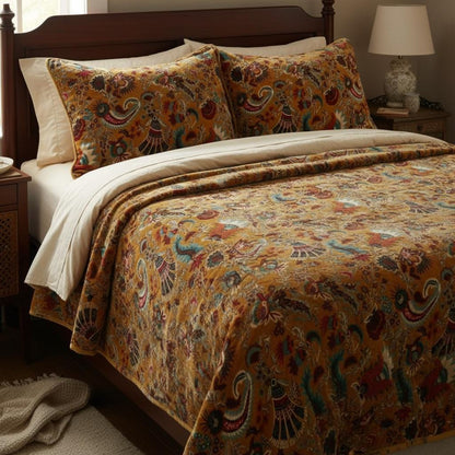 Wandering Wildflower mukut 400 GSM Velvet Quilt with pillow covers