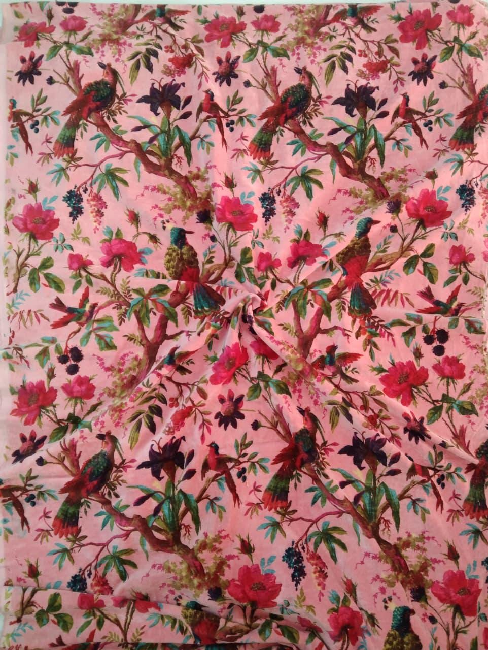 Cotton Velvet Fabric for Upholstery / DIY/ Robe -Birds of Paradise