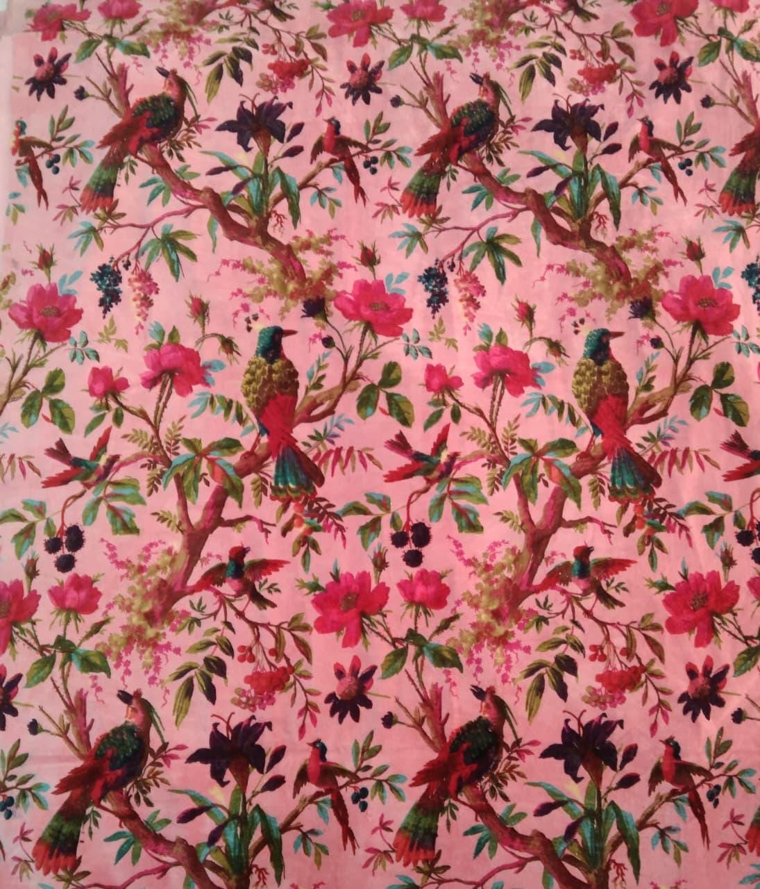 Cotton Velvet Fabric for Upholstery / DIY/ Robe -Birds of Paradise