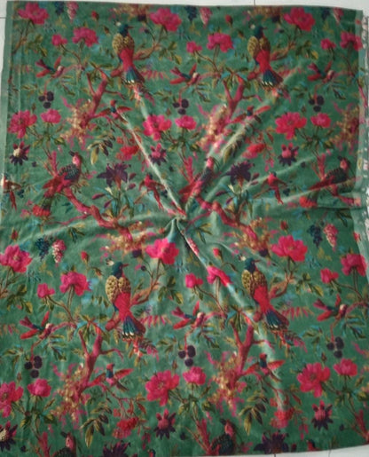 Cotton Velvet Fabric for Upholstery / DIY/ Dresses -Birds of Paradise Green