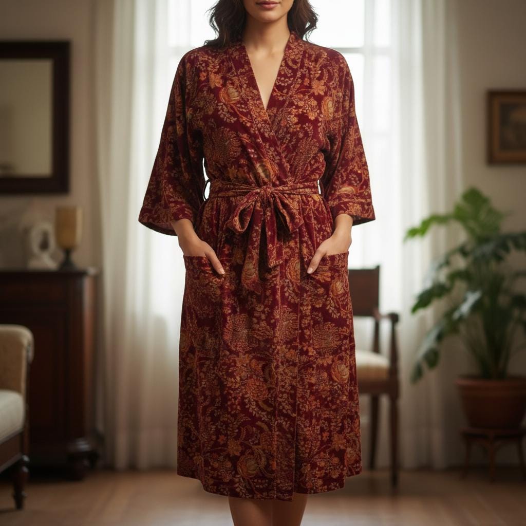 Cotton Velvet Robe Kimono vintage mukut 2