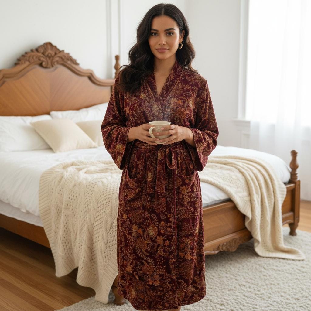 Cotton Velvet Robe Kimono vintage mukut 2