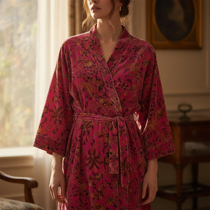 Cotton Velvet Robe Kimono vintage mukut 2