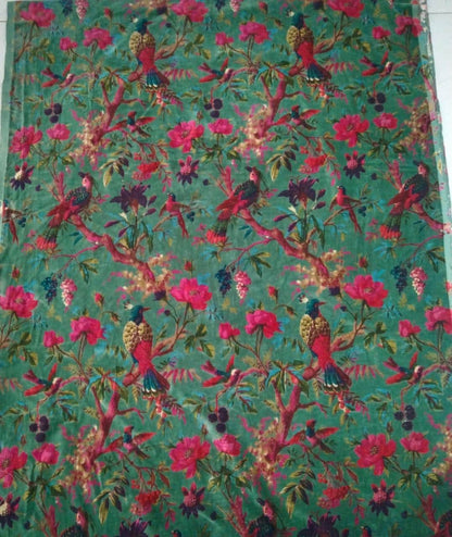 Cotton Velvet Fabric for Upholstery / DIY/ Dresses -Birds of Paradise Green