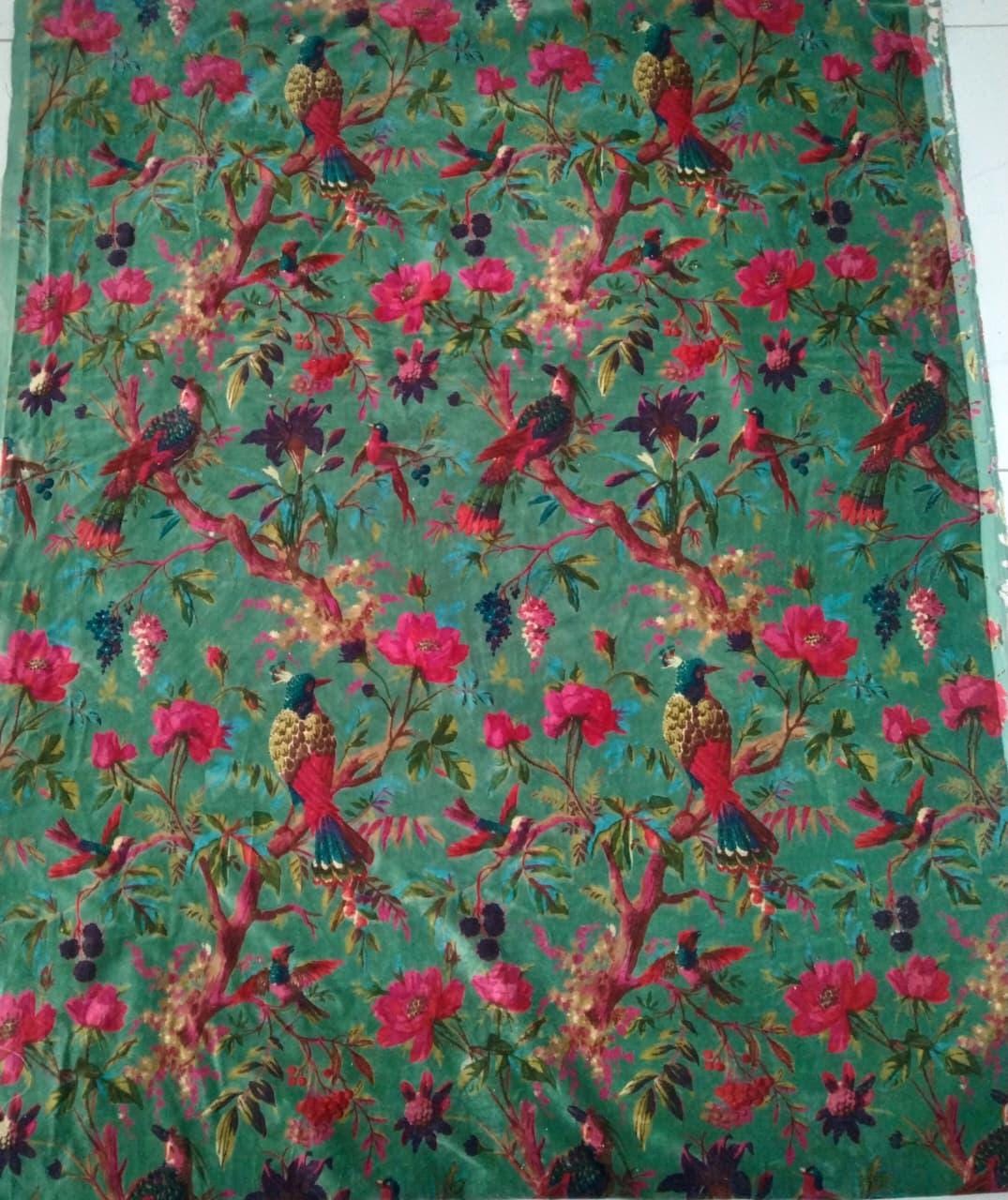 Cotton Velvet Fabric for Upholstery / DIY/ Dresses -Birds of Paradise Green