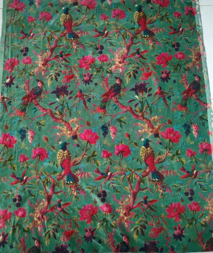 Cotton Velvet Fabric for Upholstery / DIY/ Dresses -Birds of Paradise Green