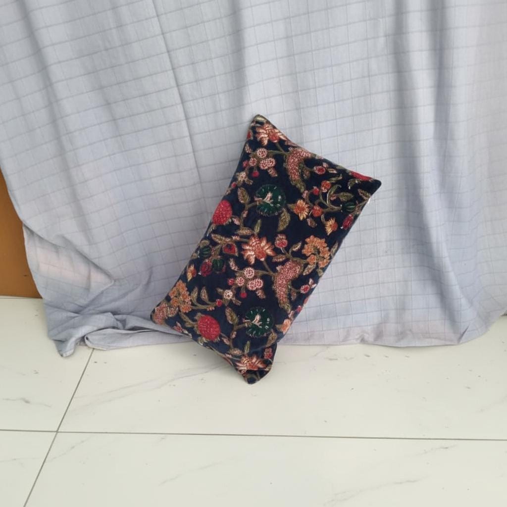 Cotton Velvet Cushion Cover 30 x 50 cm printed Velvet classic kishori Zipper Closure