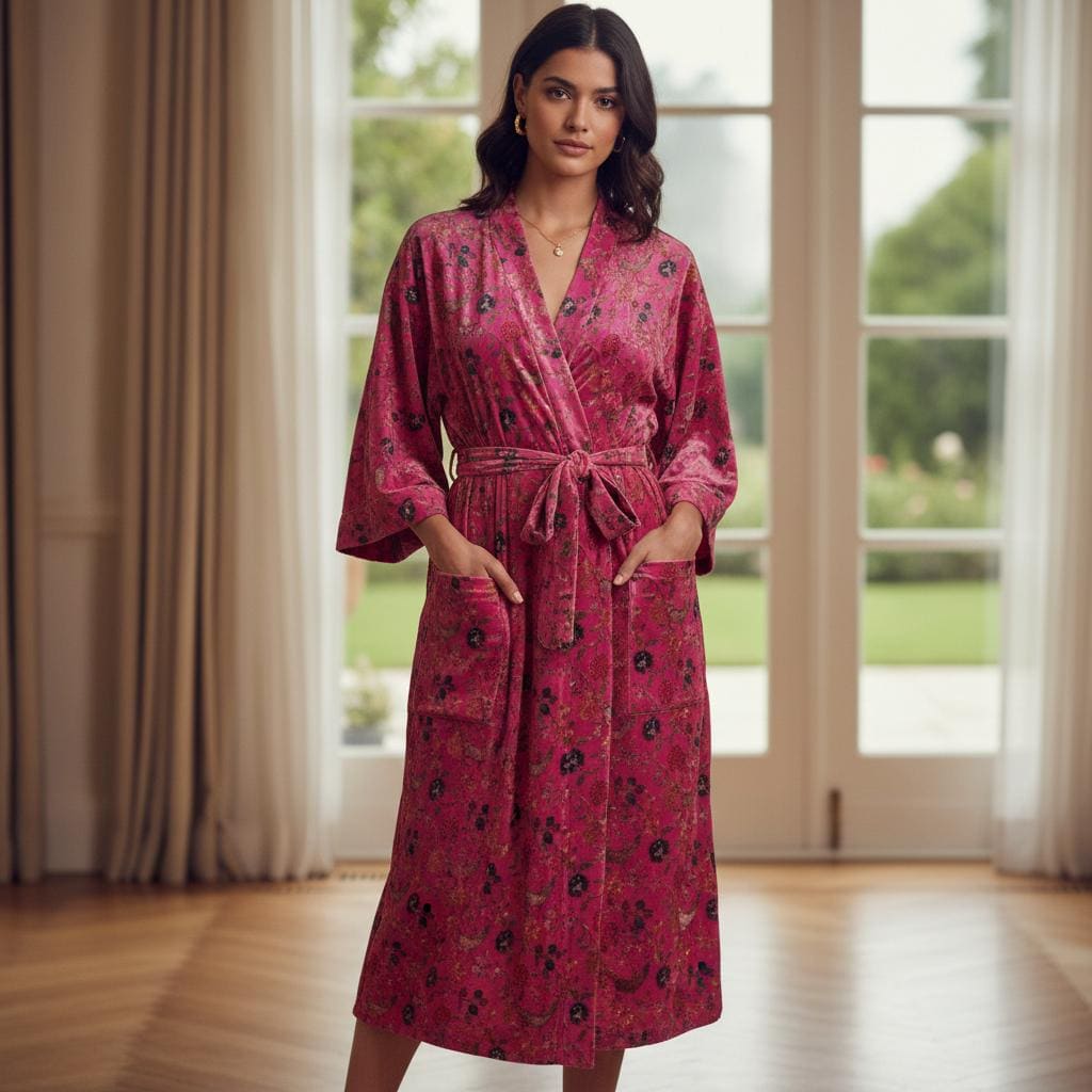 Cotton Velvet Robe Kimono vintage Classic kishori