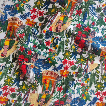 Cotton Velvet Fabric for Upholstery / DIY/ Dresses - Frida Kahlo White