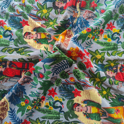 Cotton Velvet Fabric for Upholstery / DIY/ Dresses - Frida Kahlo Grey