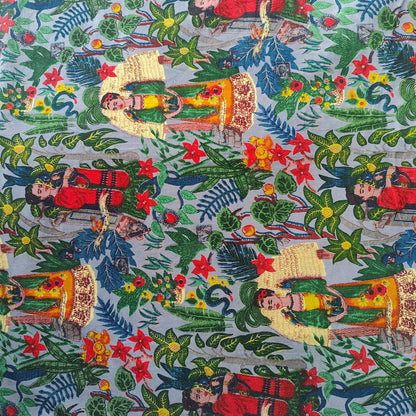 Cotton Velvet Fabric for Upholstery / DIY/ Dresses - Frida Kahlo Grey