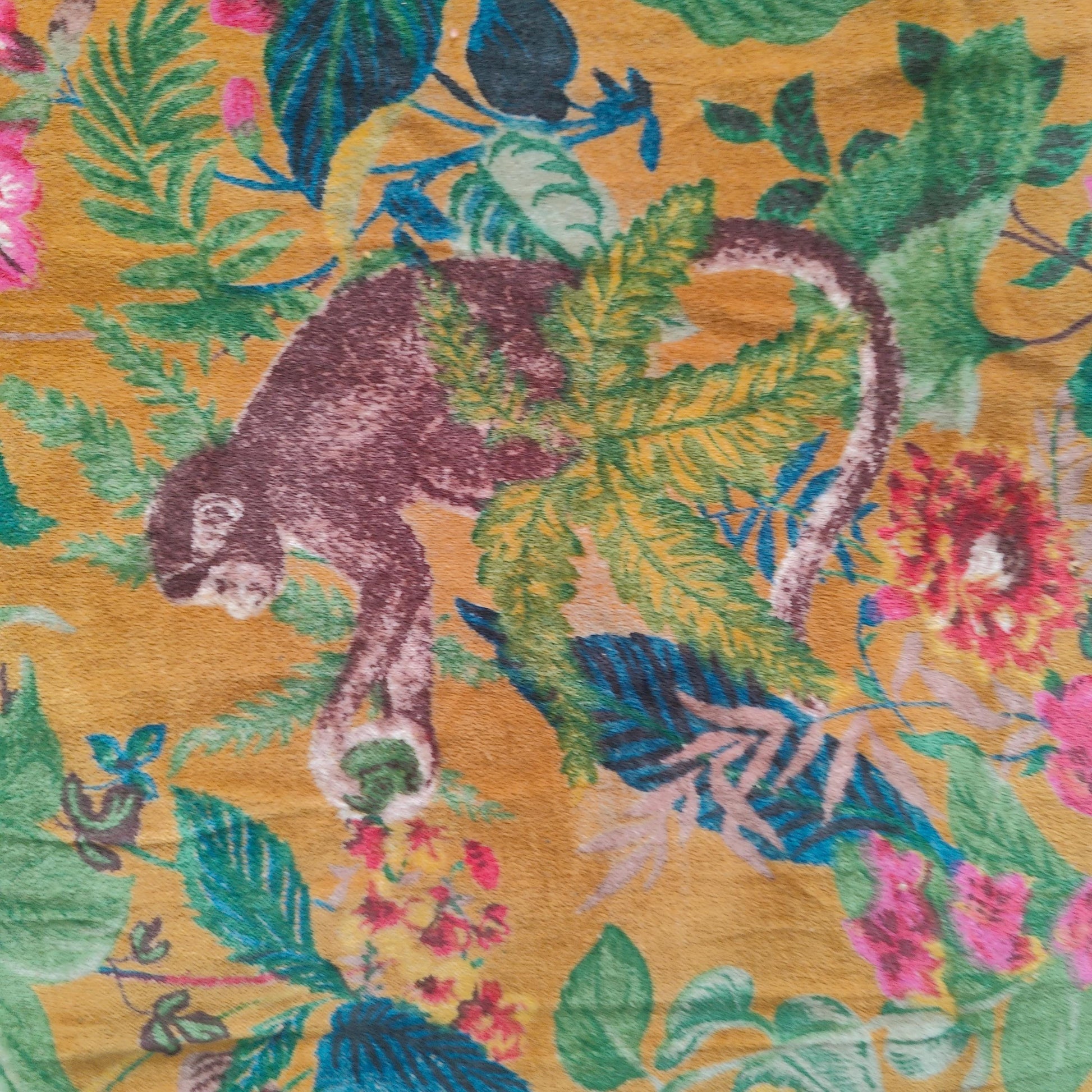 Limited time holiday sale Cotton Velvet Fabric for Upholstery / DIY/ Dresses - Monkey forest yellow