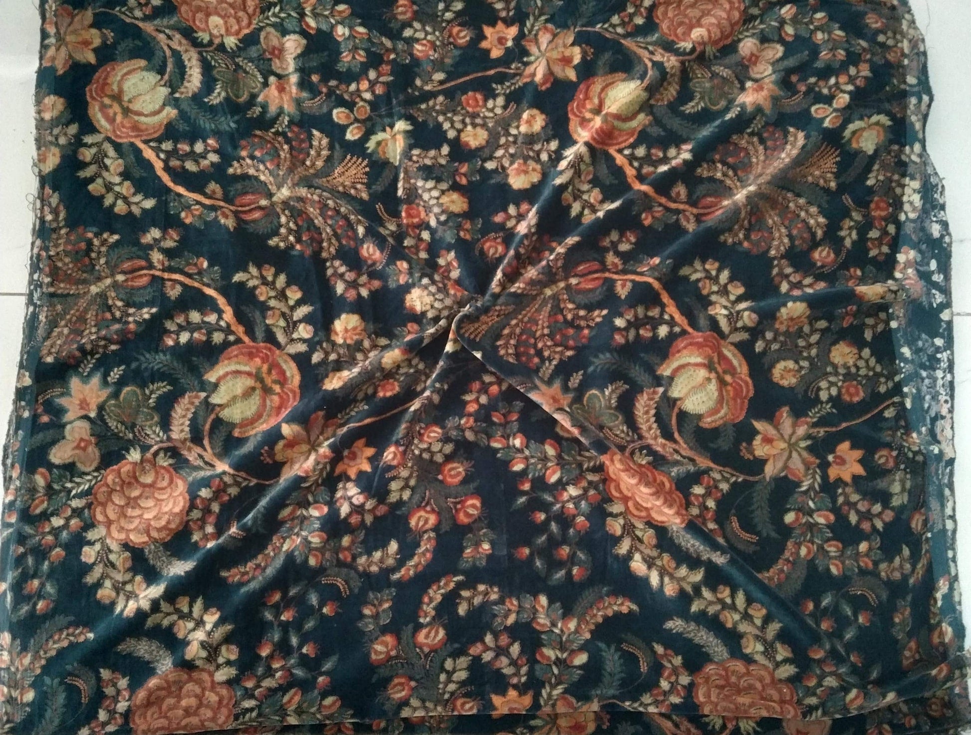 Cotton Velvet Fabric for Upholstery / DIY/ Dresses - Vintage floral Mukut 2