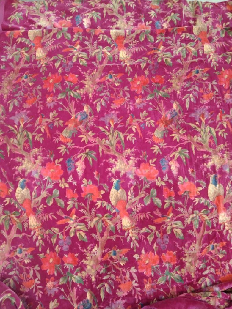 Cotton Velvet Fabric for Upholstery / DIY/ Robe -Birds of Paradise