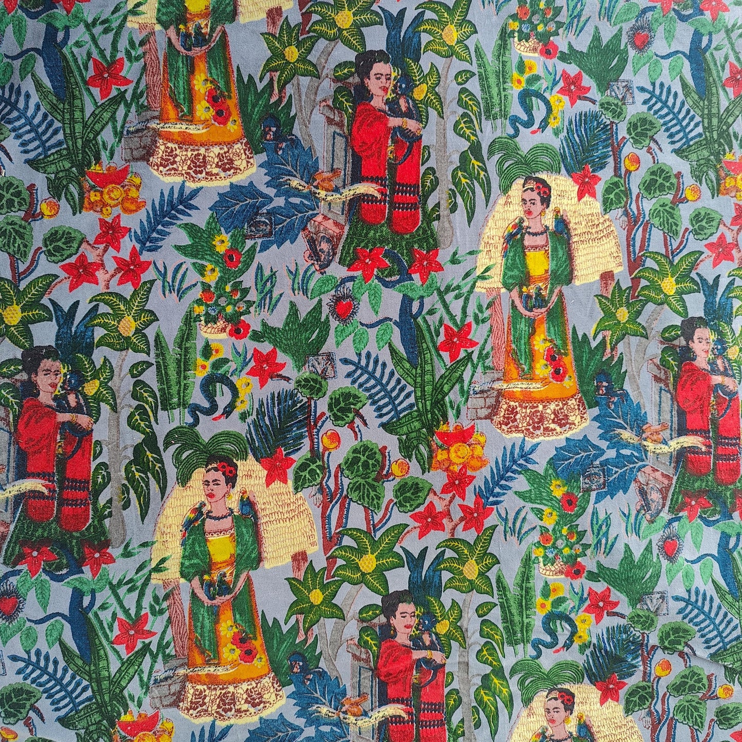Cotton Velvet Fabric for Upholstery / DIY/ Dresses - Frida Kahlo Grey