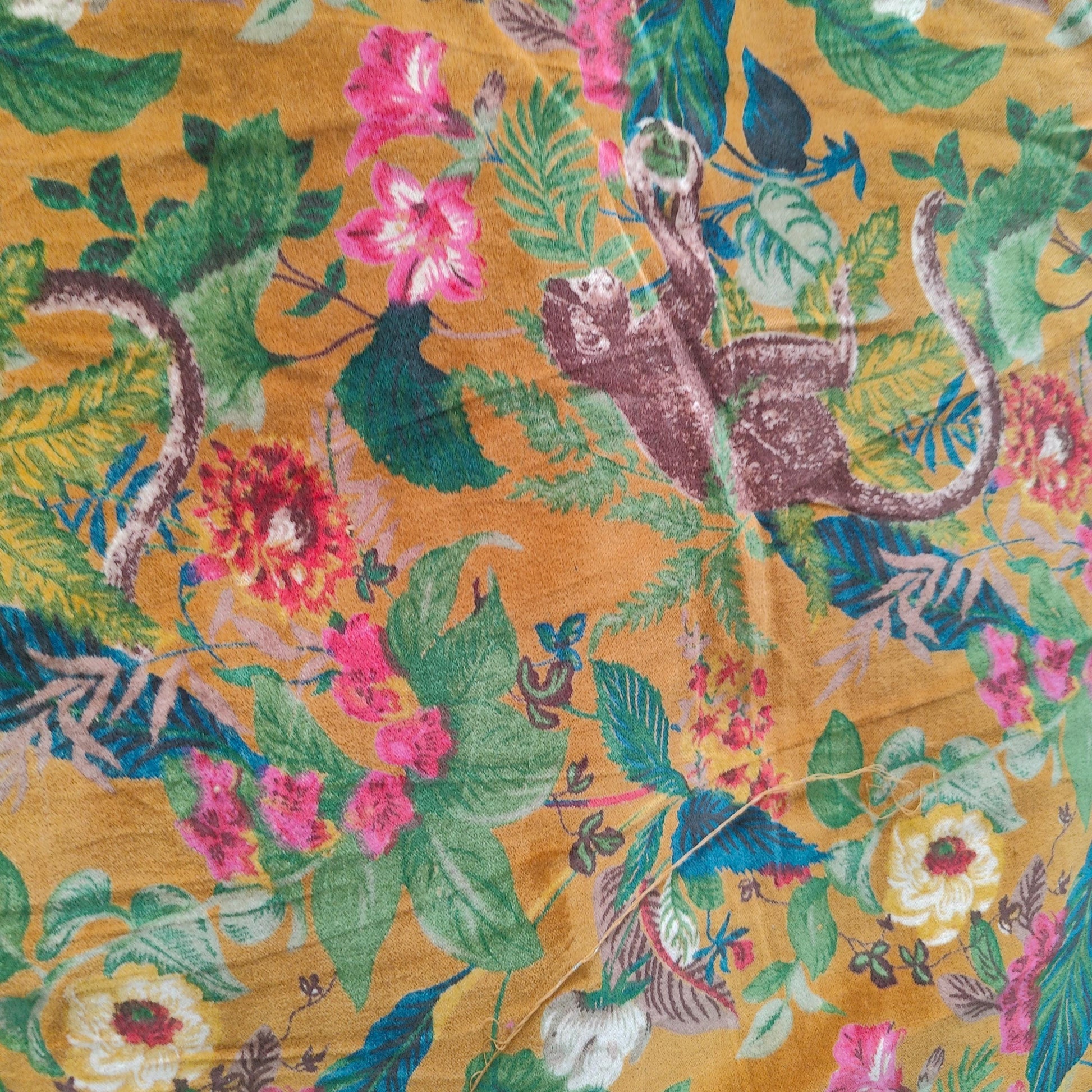 Limited time holiday sale Cotton Velvet Fabric for Upholstery / DIY/ Dresses - Monkey forest yellow