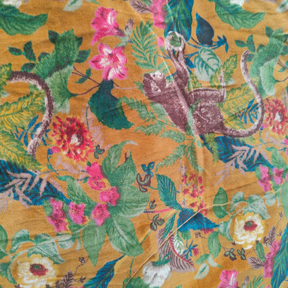 Limited time holiday sale Cotton Velvet Fabric for Upholstery / DIY/ Dresses - Monkey forest yellow