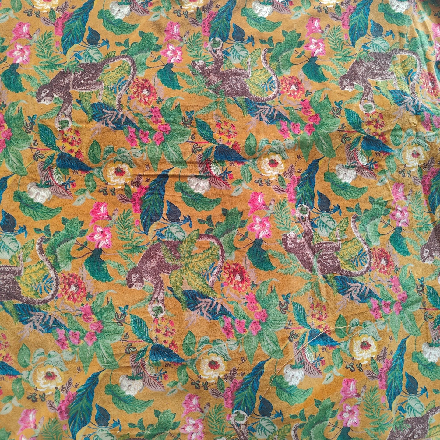 Limited time holiday sale Cotton Velvet Fabric for Upholstery / DIY/ Dresses - Monkey forest yellow