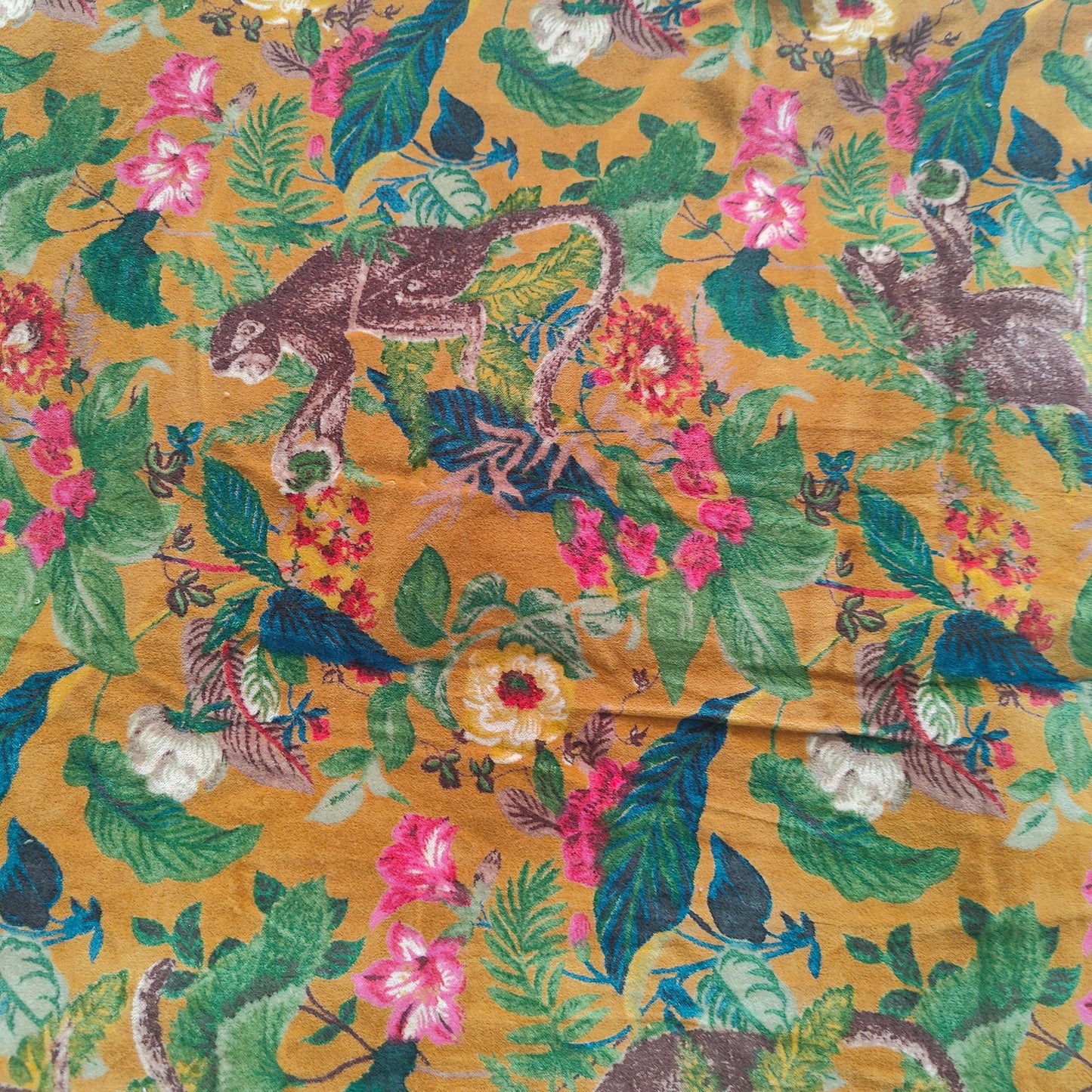 Limited time holiday sale Cotton Velvet Fabric for Upholstery / DIY/ Dresses - Monkey forest yellow