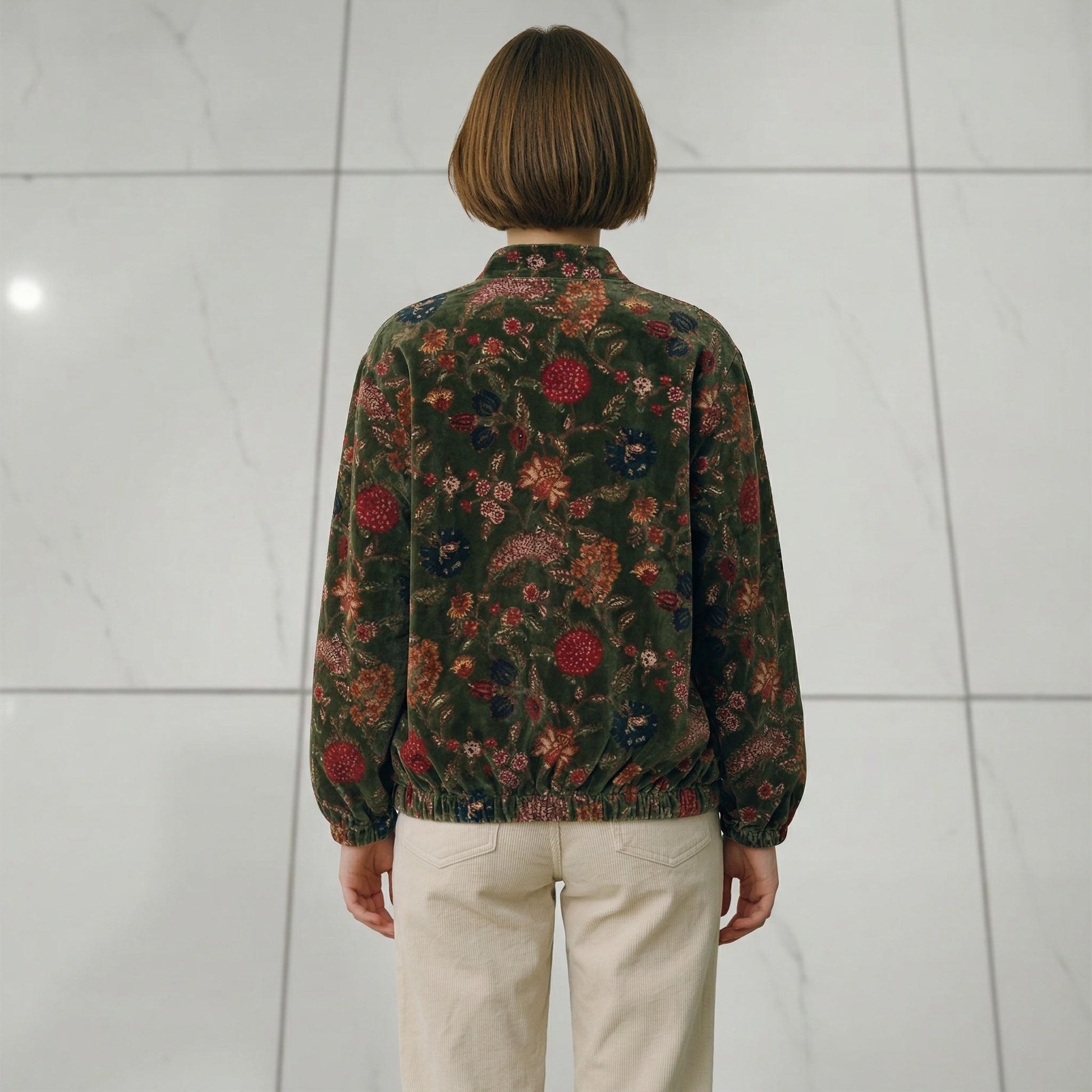Velvet Suzani printed zipper Jacket, Boho Floral Handmade JacketSize S to M free size