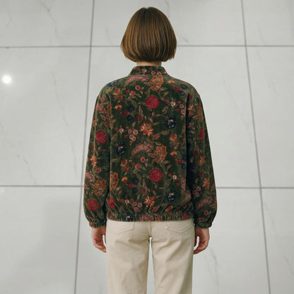 Velvet Suzani printed zipper Jacket, Boho Floral Handmade JacketSize S to M free size
