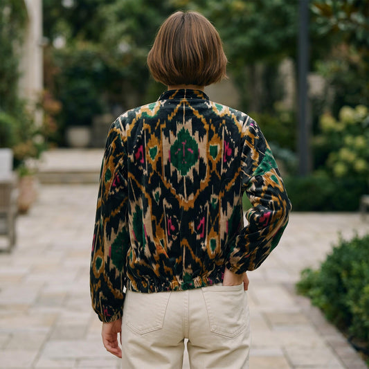 Velvet Suzani printed zipper Jacket, Boho Floral Handmade JacketSize S to M free size
