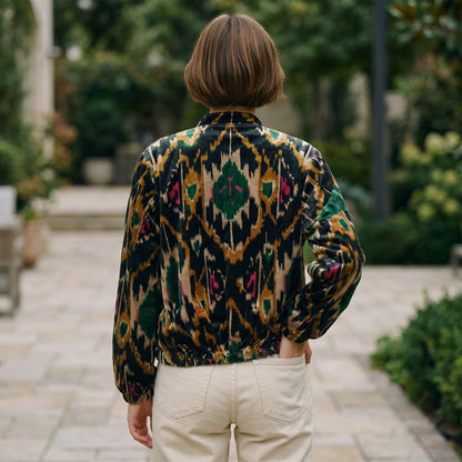 Velvet Suzani printed zipper Jacket, Boho Floral Handmade JacketSize S to M free size