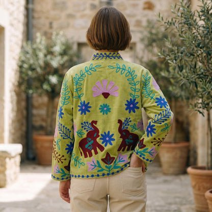 Velvet Suzani Elephant Embroidered Jacket, Boho Floral Handmade JacketSize S to M free size