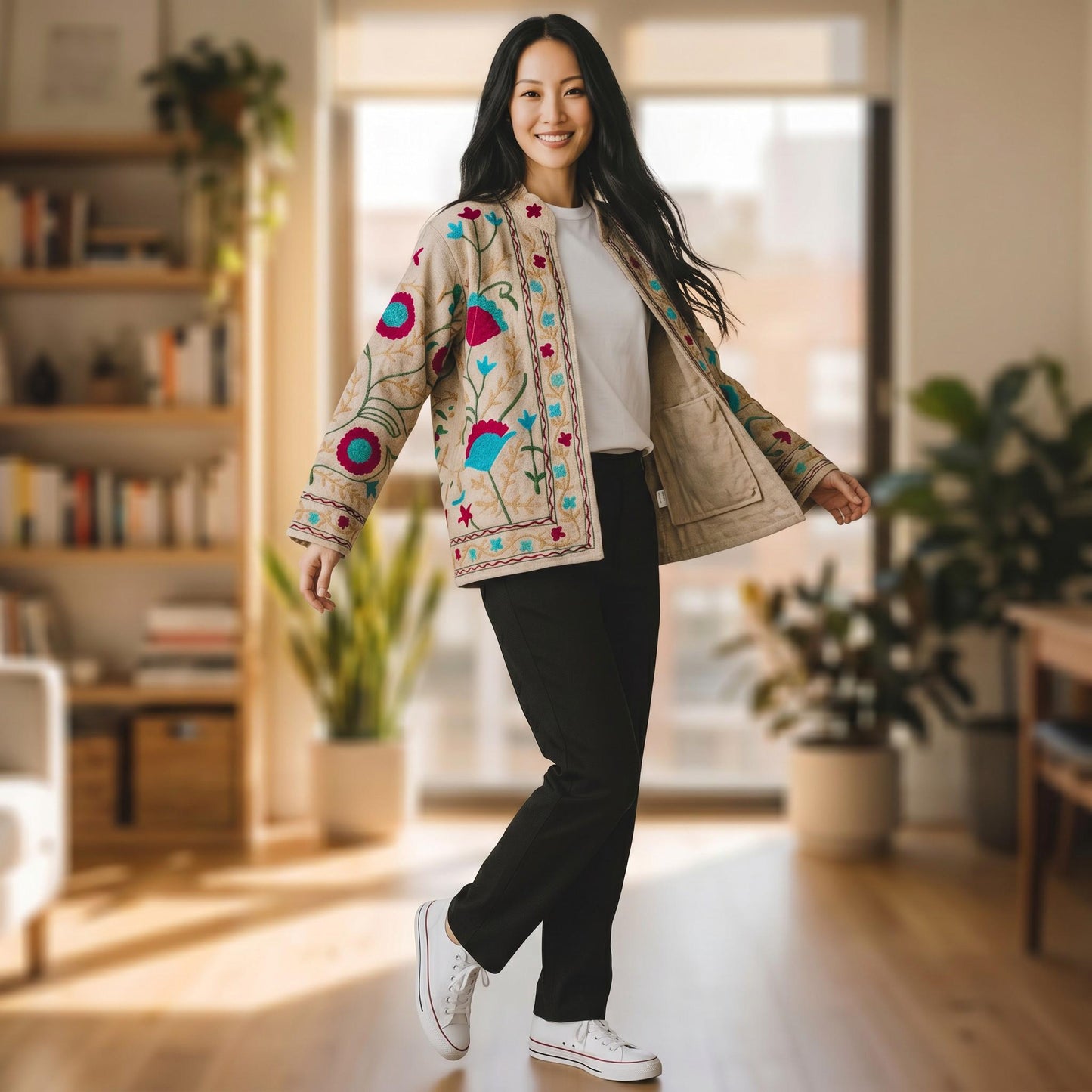 TNT cotton Suzani Bird Song hand embroidered Jacket Free Size