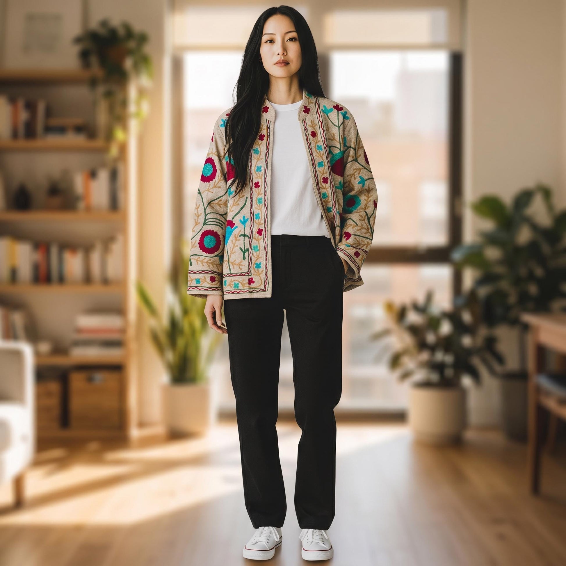 TNT cotton Suzani Bird Song hand embroidered Jacket Free Size