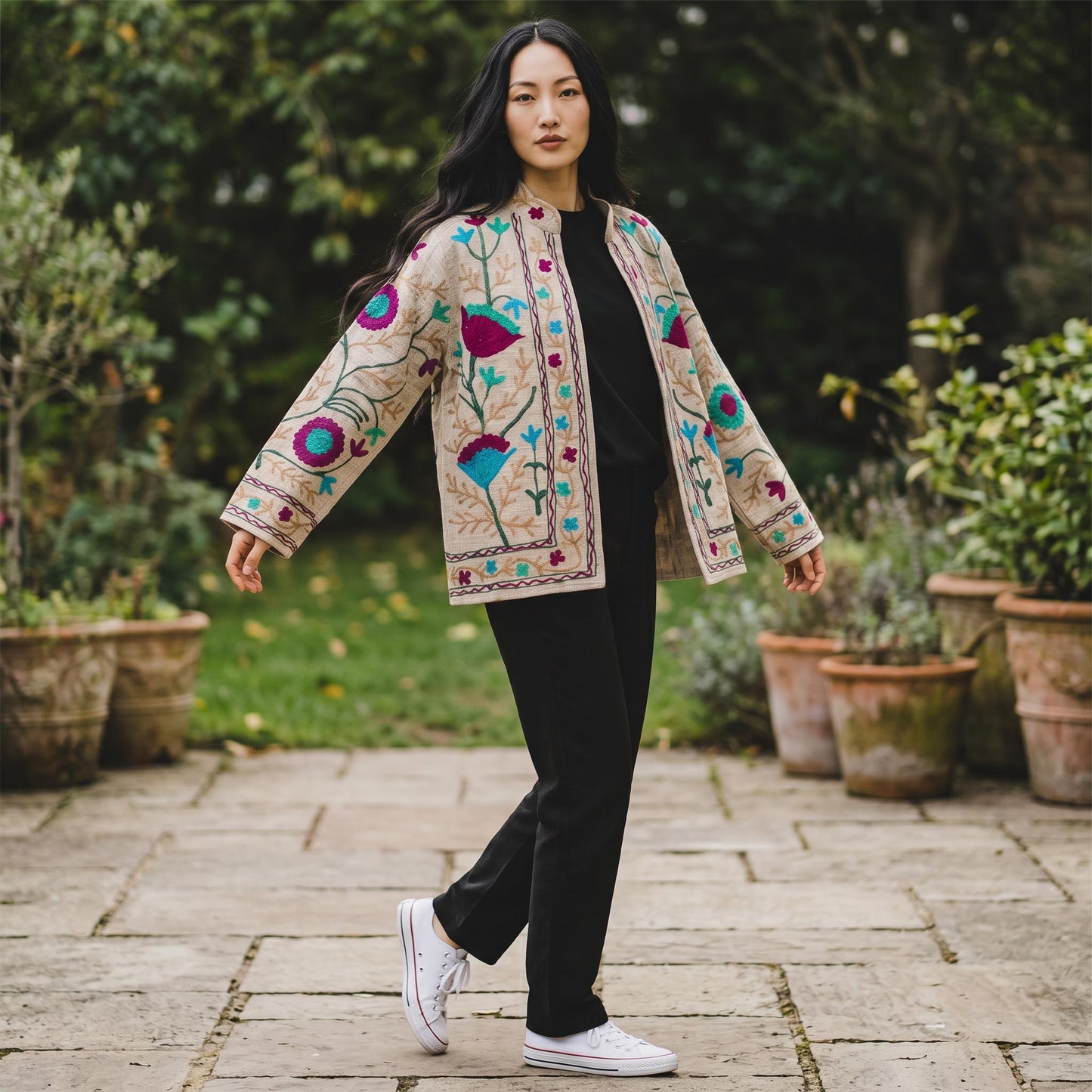 TNT cotton Suzani Bird Song hand embroidered Jacket Free Size
