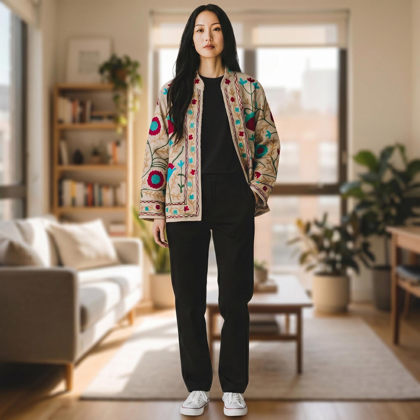 TNT cotton Suzani Bird Song hand embroidered Jacket Free Size