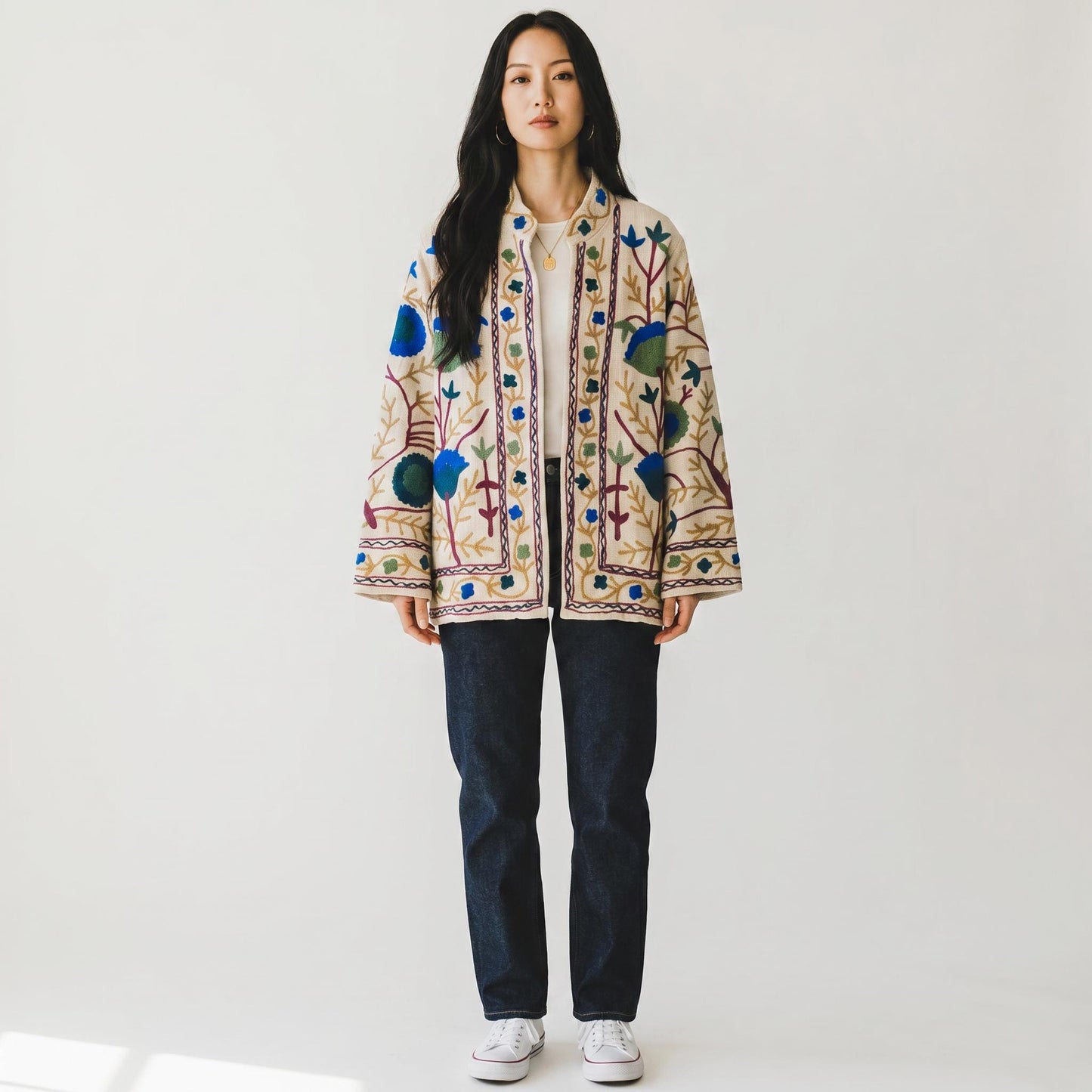 TNT cotton Suzani Bird Song hand embroidered Jacket Free Size