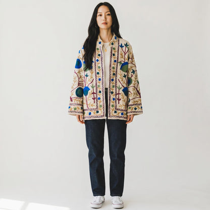 TNT cotton Suzani Bird Song hand embroidered Jacket Free Size