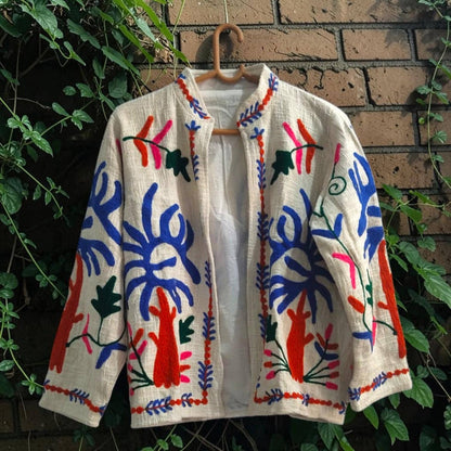 TNT cotton Suzani Leaves hand embroidered Jacket Free Size