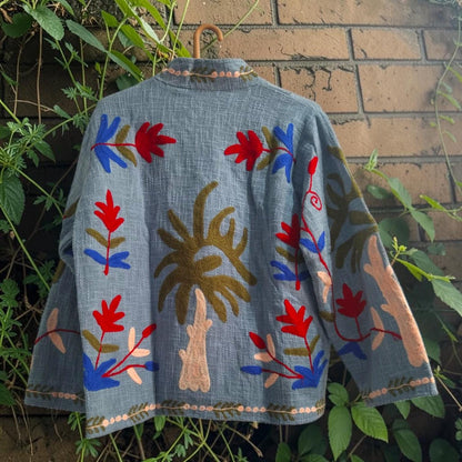 TNT cotton Suzani Leaves hand embroidered Jacket Free Size