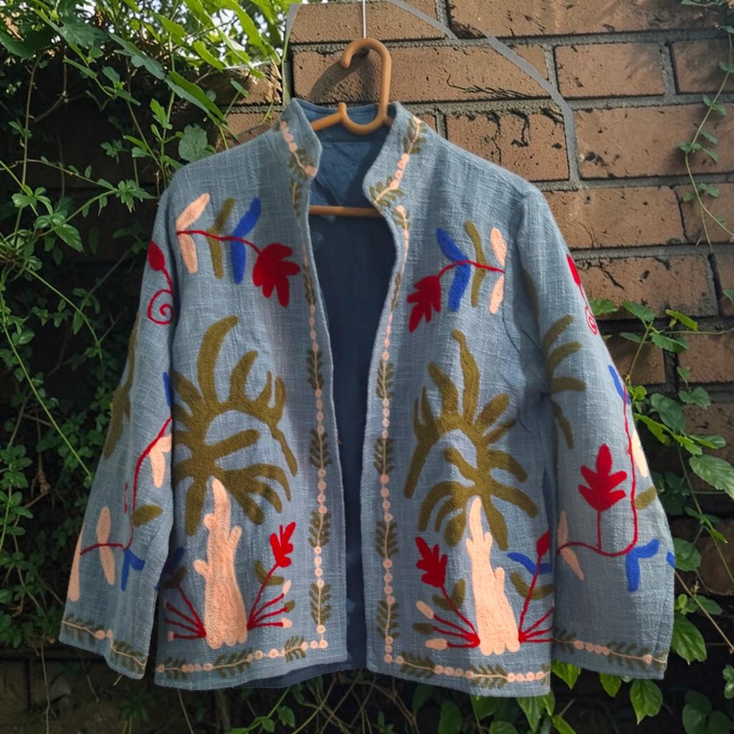 TNT cotton Suzani Leaves hand embroidered Jacket Free Size