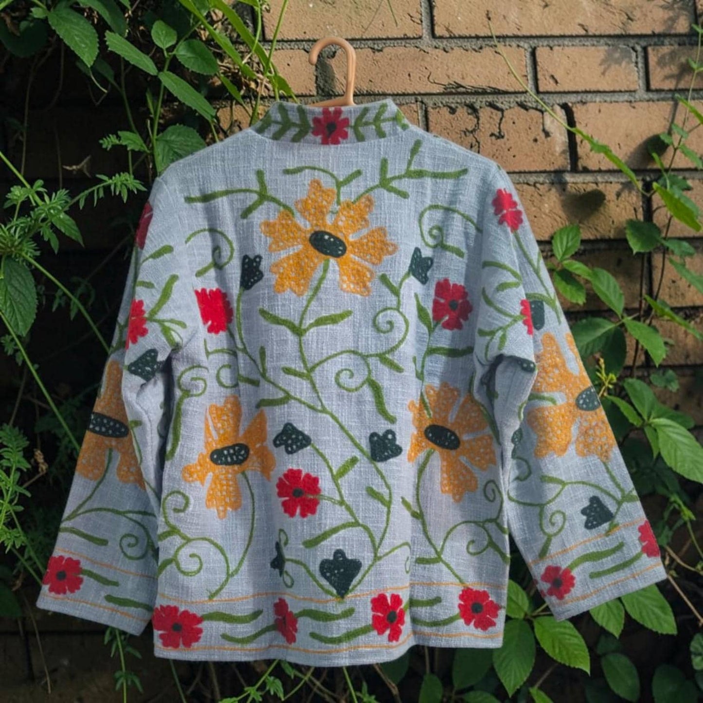 TNT cotton Suzani Big Flowers hand embroidered Jacket Free Size Blue