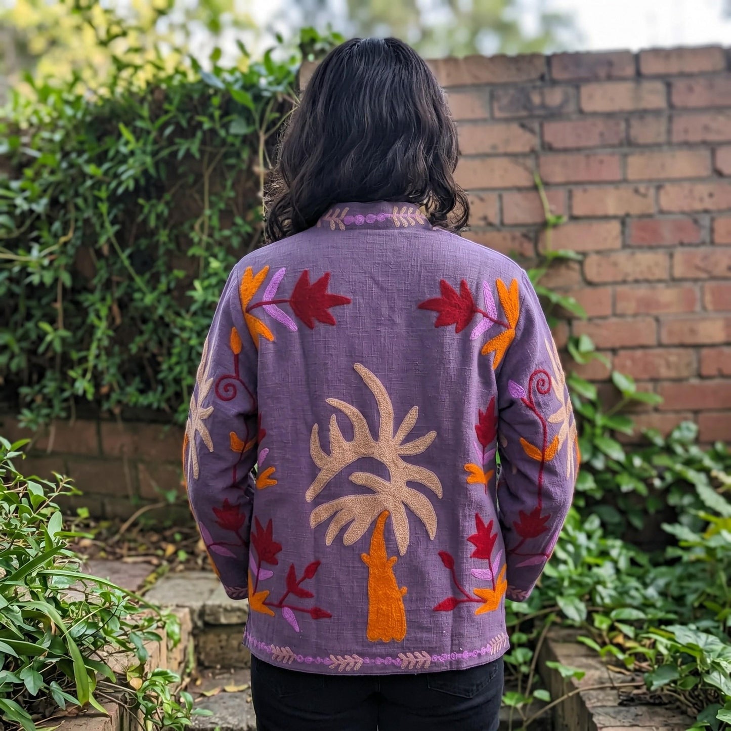 TNT cotton Suzani Leaves hand embroidered Jacket Free Size Purple