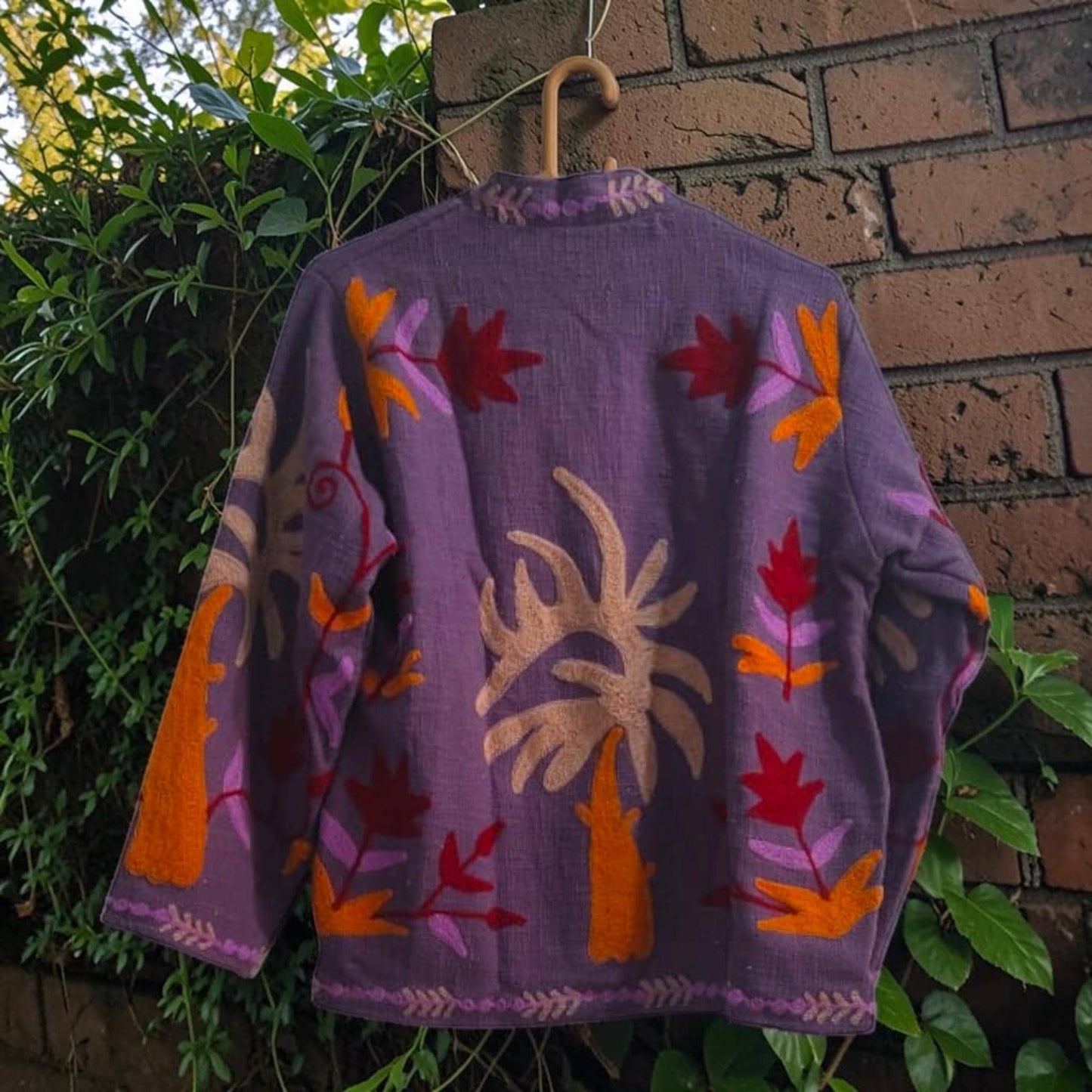 TNT cotton Suzani Leaves hand embroidered Jacket Free Size Purple