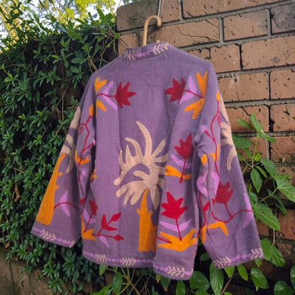 TNT cotton Suzani Leaves hand embroidered Jacket Free Size Purple