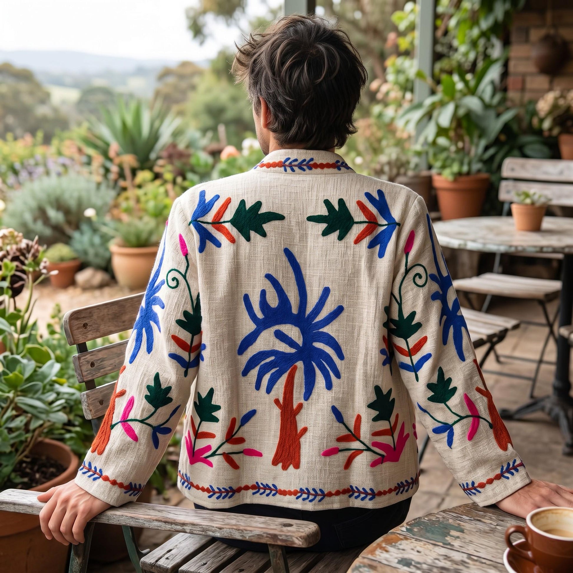 TNT cotton Suzani Leaves hand embroidered Jacket Free Size White