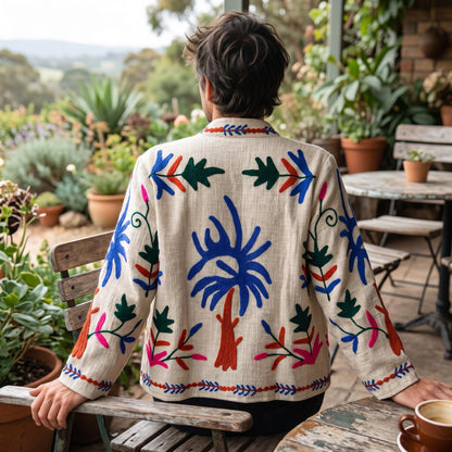TNT cotton Suzani Leaves hand embroidered Jacket Free Size White