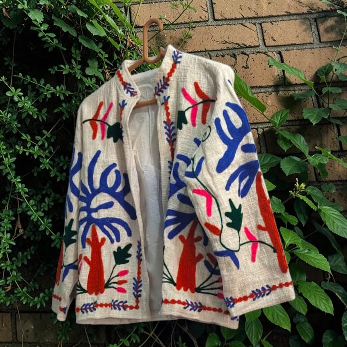 TNT cotton Suzani Leaves hand embroidered Jacket Free Size
