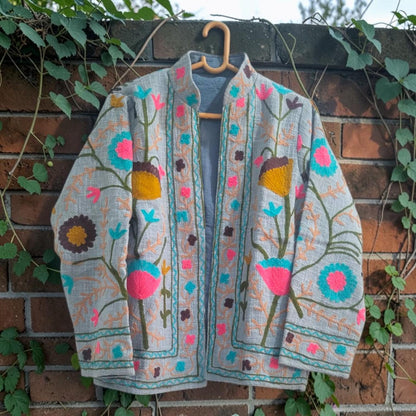 TNT cotton Suzani Bird Song hand embroidered Jacket Free Size