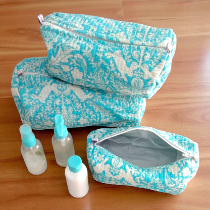 Vanity bag/ toiletry bag set of 3- Aqua